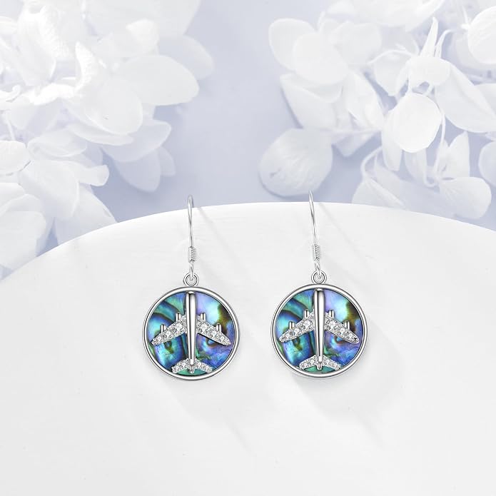 AOBOCO Abalone Shell Earrings for Women 925 Sterling Silver Airplane Celtic Knot Dangle Leverback Earrings Jewelry Mothers Day Birthday Gifts for Mom Friends