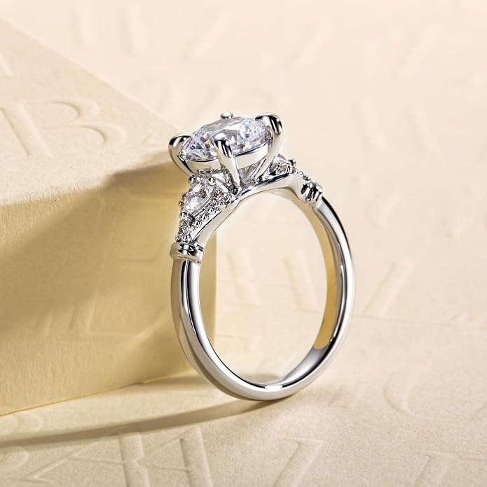 3ct-7ct Cubic Zirconia 3 Stones Engagement Rings 5A Grade Simulated Diamond Cushion Cut/Emerald Cut/Asscher Cut/Heart Cut CZ Anniversary Promise Wedding Rings for Women