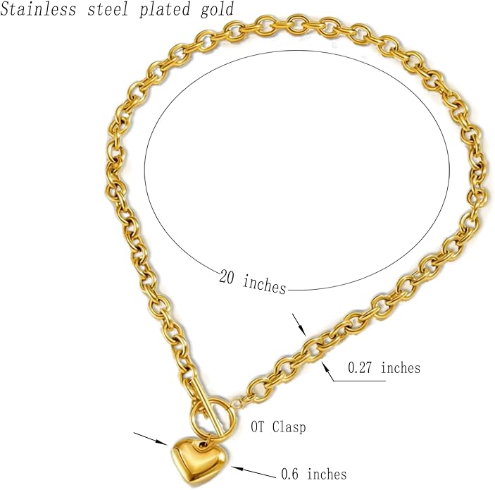 Heart Necklace for Women 18k Gold/Silver Dainty Heart Charm Chain Jewelry Love Pendant Choker Stainless Steel Bible Verse Birthday Christmas Minimalist Elegant Gift for Her