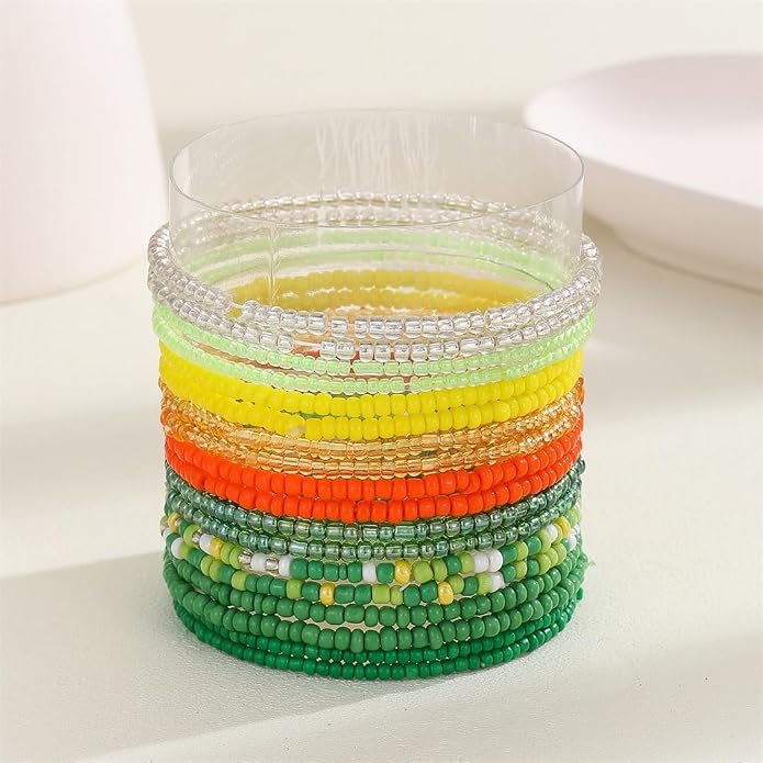 Fuqimanman2020 18Pcs Boho Stackable Beaded Bracelets for Women Colorful Handmade Multilayered Rice Beads Anklets Set Summer Beach Bohemian Jewelry Gift
