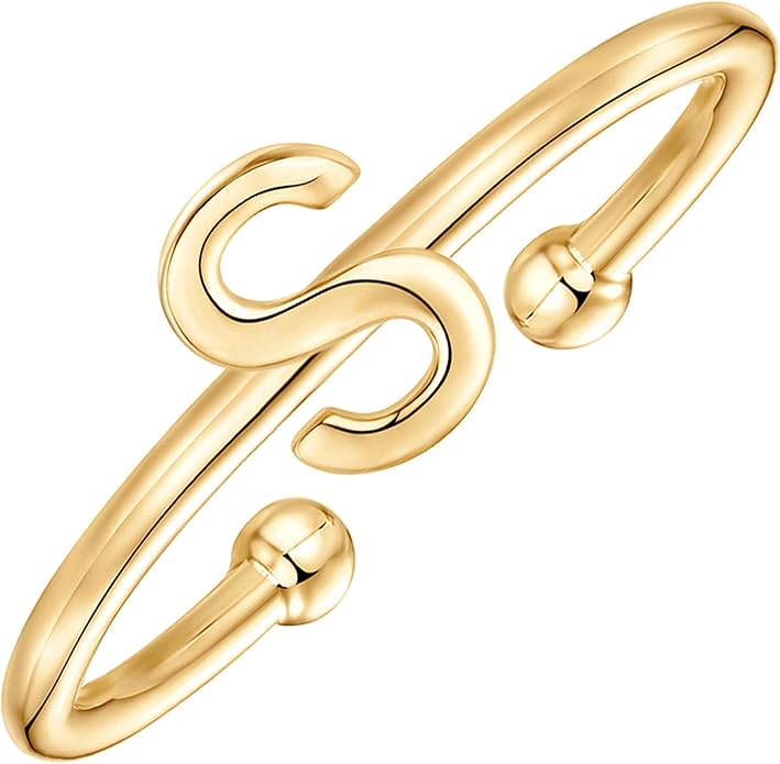 PAVOI 14K Gold Plated Initial Letter Adjustable Ring for Women - Thin Initial Band - Dainty Fashion Jewelry Gifts