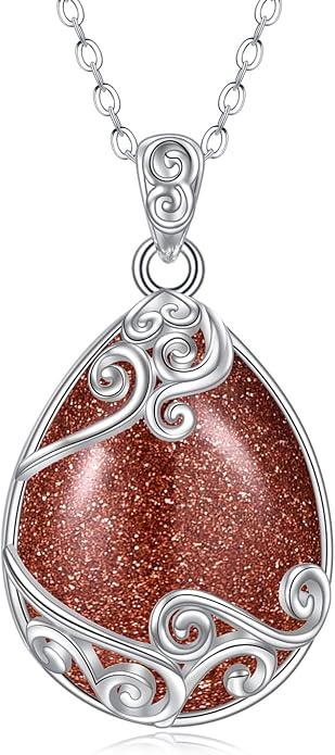 YAFEINI 925 Sterling Silver Moonstone Necklace Filigree Teardrop Pendant Necklace Jewelry for Women Girls