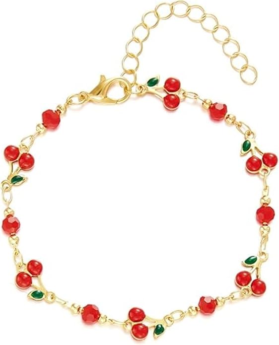 Cherry Bracelet for Women Gold Evil Eye Link Bracelet Dainty Flower Daisy Bracelets Pearl Butterfly Heart Charm Bracelets Adjustable Summer Beach Jewelry