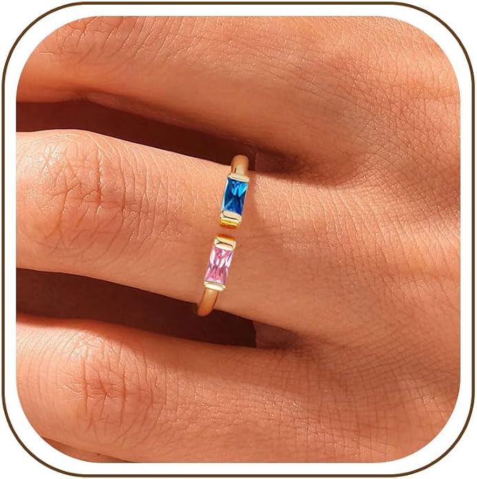 WFYOU Gold Birthstone Rings for Women - Non Tarnish Dainty 14K Gold Plated Stackable CZ Rings for Her & Couples - Personalized Jewelry Gift for Birthday