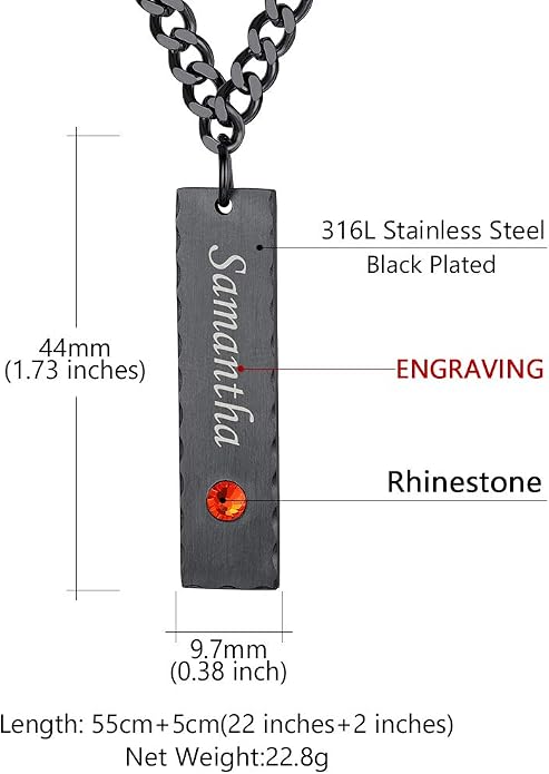 Custom4U Personalized Birthstone Bar Necklaces for Women, Custom Handmade Silver/Black/Gold Vertical Bar Pendants with 1-3 Names Engraved,Unique Memorial Necklace for Her