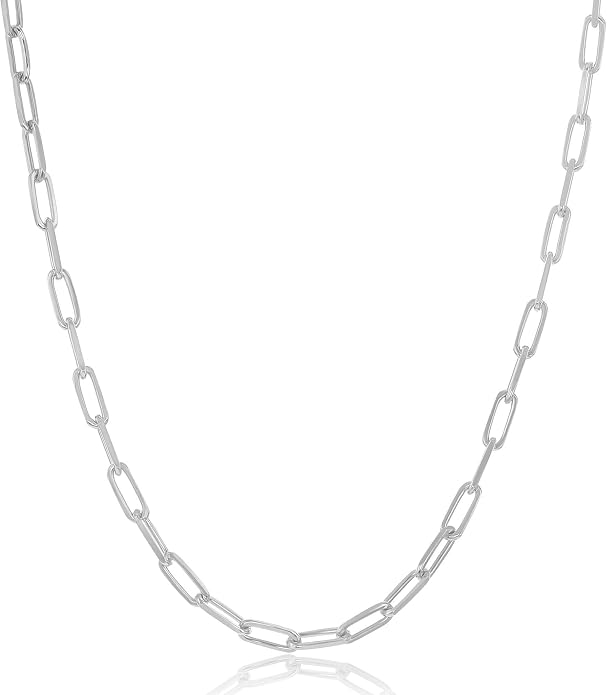 Paperclip Chain Necklace for Women | Sterling Silver or 14K Gold Plated | 2.8mm 3.2mm 5.5mm | 16–30 Inch Italian Link Layering Chain