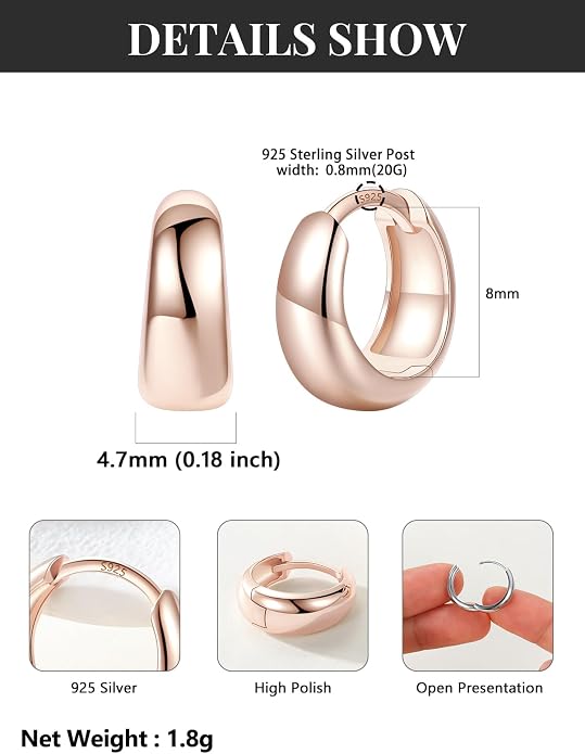 Silvora 14K Gold Plated Chunky Hoop Earrings for Women, Small Thick Huggie Hoops with 925 Sterling Silver Post, Hypoallergenic Lightweight Hoop Earrings, 8/10/12/14mm