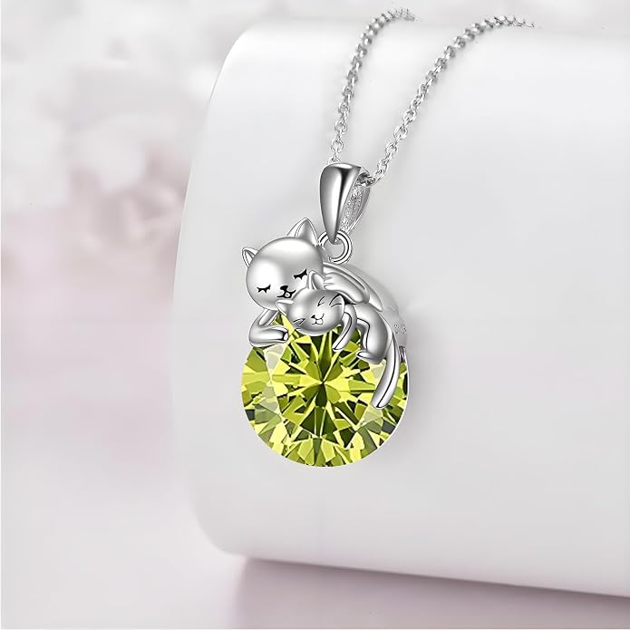Cat Necklace Sterling Silver Cat Zircon Pendant Gothic Jewelry for Women Animal Lovers Gifts