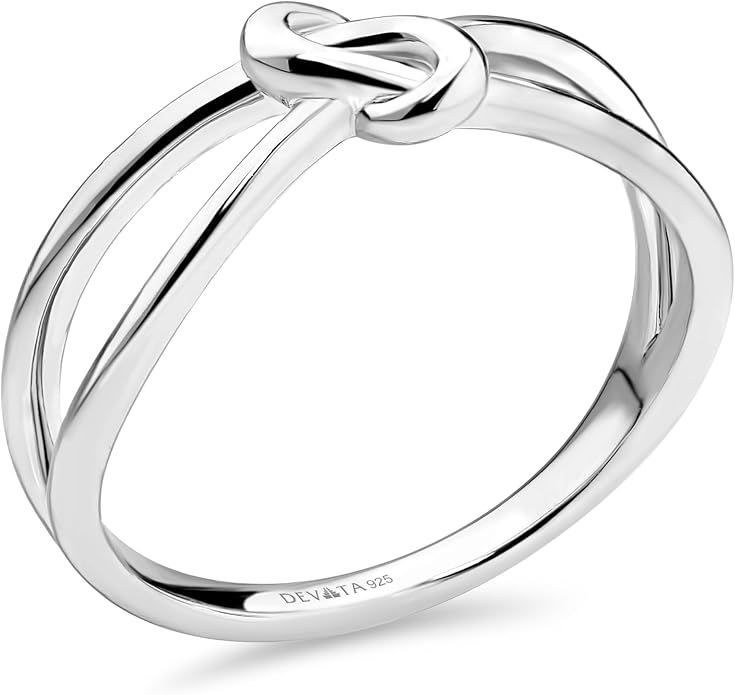 DEVATA Gold or Rhodium Plated Sterling Silver 925 – Eternity, Band Ring for Women – Heart, Knot, Clover, Infinity, Mariner, Cable, Curb, Cuban, Figaro, Daisy, Rope, Ribbed, Dome
