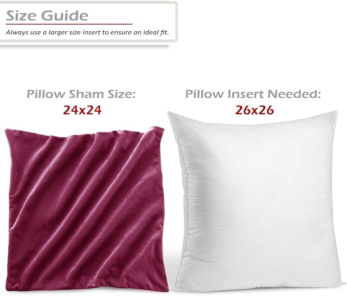 Nestl Throw Pillow Covers, Cozy Velvet Decorative Pillow Cases 24 x 24 Inches, Soft Solid Couch Pillow Covers for Sofa, Bed and Car, Set of 2 - Magenta