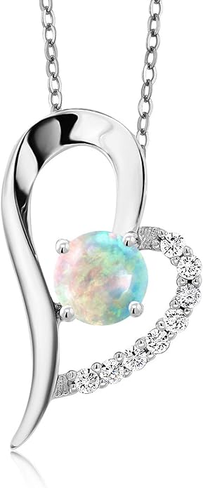 Gem Stone King Heart Shape Pendant Necklace For Women | 925 Sterling Silver | 6MM Round Gemstone Birthstone | Heart Necklace For Women | With 18 Inch Silver Chain