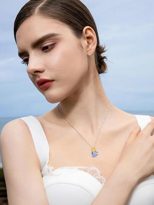Midari Ocean Necklace 925 Sterling Silver Flamingo Mama Bear Dolphin Penguin Sea Turtle Axolotl Desert Cactus Nautical Rudder Tropical Palm Compass Wave Pendant Boho Jewelry Gifts for Women Men