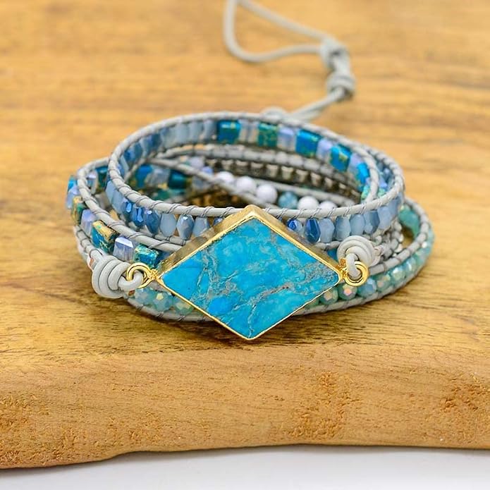 Boho Wrap Bracelet for Women, Handmade Natural Imperial Jasper Multi-Layer Stone Beaded Bracelet, Bohemian Healing Crystal Stone Jewelry Gifts