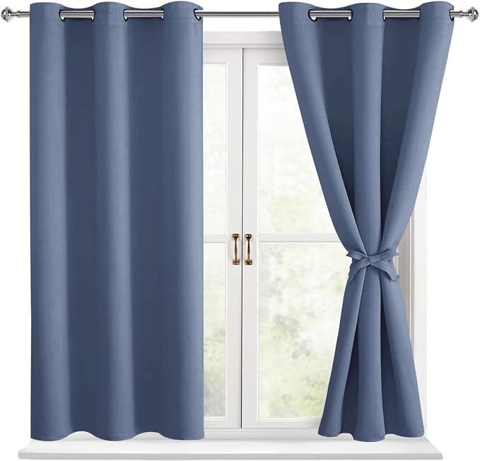 Hiasan Blackout Curtains for Bedroom - Thermal Insulated & Energy Saving Window Curtains for Living Room, 2 Drape Panels Sewn with Tiebacks, Blue Haze, 42 x 54 Inch