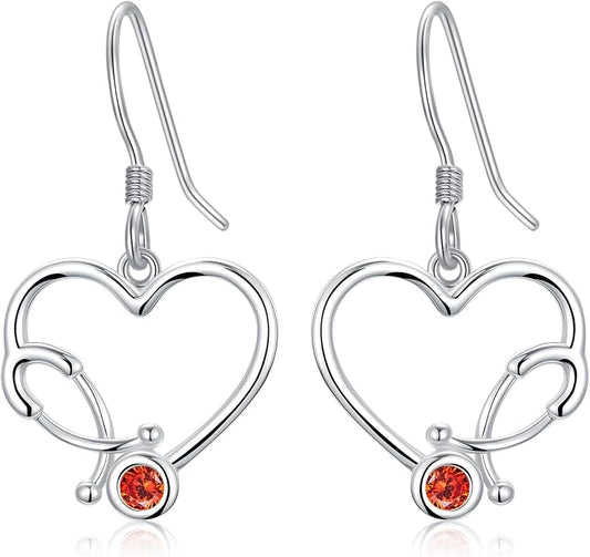 Midari Heart Dangle Earrings 925 Sterling Silver Leverback Drop Earrings Teacher Music Art Jewelry Gifts for Women Students Apple/Guitar/Palette/Note Design