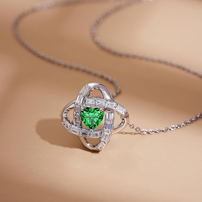 Birthstone Necklace for Women, S925 Sterling Silver Jewelry Gifts, White Gold Plated Love Knot Pendant, Anniversary Birthday Vanlentine Day's Gifts for Grandma, Wife, Mom and Sister