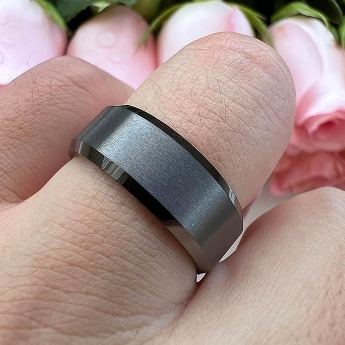 TUTISS 6mm 8mm Tungsten Rings for Men Women Fashion Engagement Wedding Bands Matte Finish Beveled Edges Comfort Fit