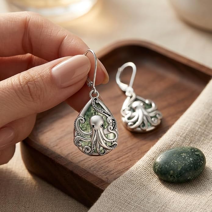 Octopus Earrings for Women Octopus Tentacle Earrings Sterling Silver Ocean Kraken Sea Animal Drop Dangle Jewelry Gift