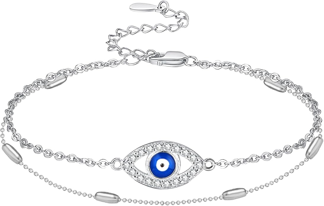 Palpitate Evil Eye Anklet for Women Protection Ankle Bracelets Layered Bead Chain Evil Eye Jewelry Christmas Gifts for Women Adjustable