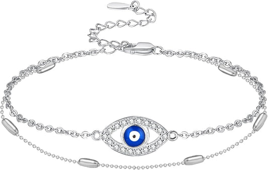 Palpitate Evil Eye Anklet for Women Protection Ankle Bracelets Layered Bead Chain Evil Eye Jewelry Christmas Gifts for Women Adjustable