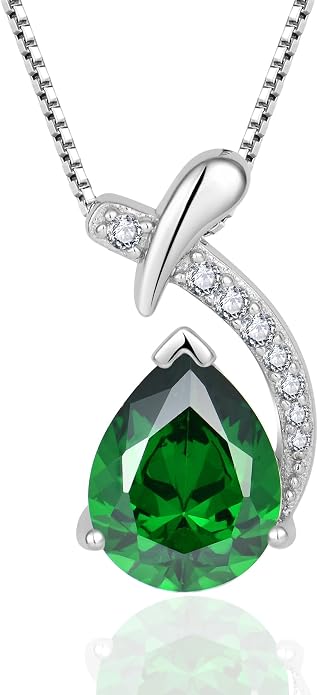 Teardrop Birthstone Necklace for Women,925 Sterling Silver Pear Cut Zircon Gemstone Pendant Necklace for Birthday Engagement Anniversary Wedding Jewelry
