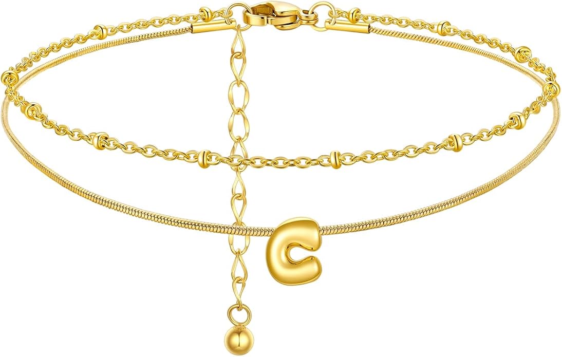 ChainsProMax Initial Ankle Bracelets for Women, Waterproof Anklets Bracelet Adjustable Summer Beach Women Foot Jewelry, Stainless Steel/Gold Plated-Send Gift Box/Letter A-Z