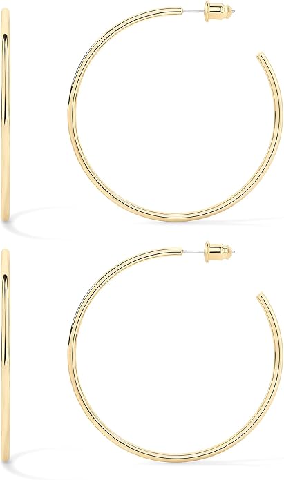 14K Gold-Plated, Lightweight, Open Hoop Earrings For Women