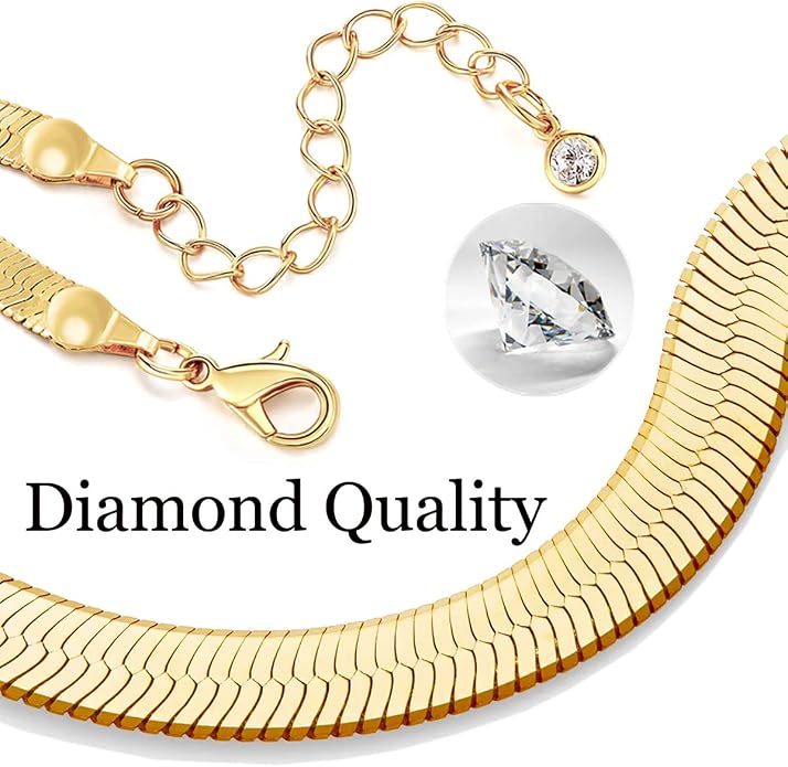 DEARMAY 14K Gold Plated Herringbone Necklaces for Women, Dainty Gold Snake Choker Chain Non Tarnish Trendy Simple Thin & Chunky Options Neckalce 1.5/3/5/6/8mm Chain Jewelry for Gifts
