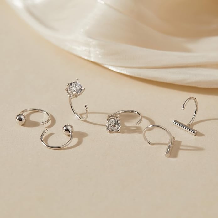 CHIC & ARTSY 925 Sterling Silver Half Hoop Earrings for Women, Small Huggie Hoops Set with Ball Bar Star Moon Cross & Pearl, Lightweight Comfort Fit Everyday & Sleep Earrings
