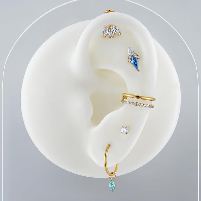 FINE4U ASTM F136 Titanium 16G 6mm 8mm Piercing Jewelry Stud for Conch Helix Flat Lobe - FlatBack Cartilage Earring Stud, Hypoallergenic Implant Grade Nickel Free Body Jewelry