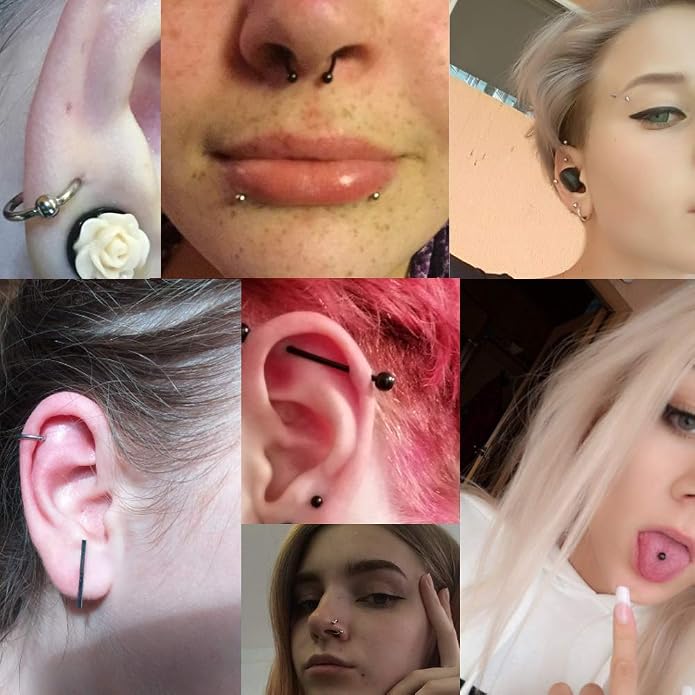 Xpircn 150PCS Piercing Kit Jewelry Stainless Steel Lip Nose Tongue Tragus Cartilage Daith Eeybrow Belly Button Rings Body Piercing Tools 14G 16G 20G