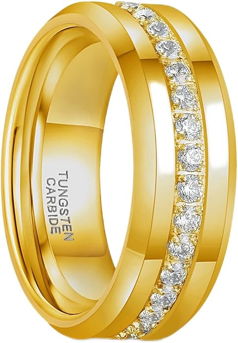 Greenpod 6mm 8mm Tungsten Carbide Rings for Men Silver/24K Gold Plated Cubic Zirconia Eternity Wedding Band Women High Polish Comfort Fit Size 6-13