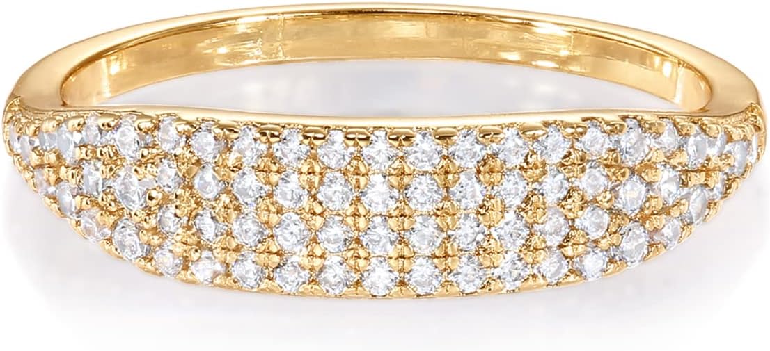 PAVOI 14K Gold Plated Slim Signet Ring with Sparkling Cubic Zirconia | Lightweight Dainty Statement Rings for Women | Everyday Jewelry