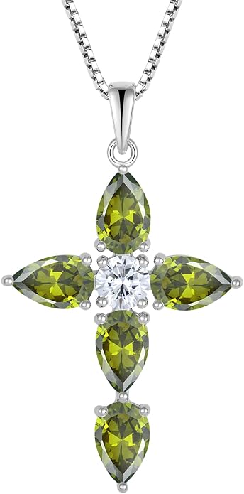 Cross Necklace for Women 925 Sterling Silver Teardrop Birthstone Pendant Religious Jewelry Gifts for Women