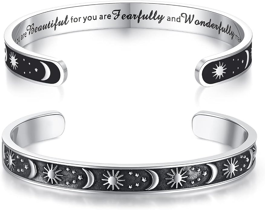 TONY & SANDY Inspirational Bracelets for Women Teen Girls Personalized Gifts for Daughter Granddaughter Mom Sister Friends Stainless Steel Engraved Cuff Birthday Easter Christmas