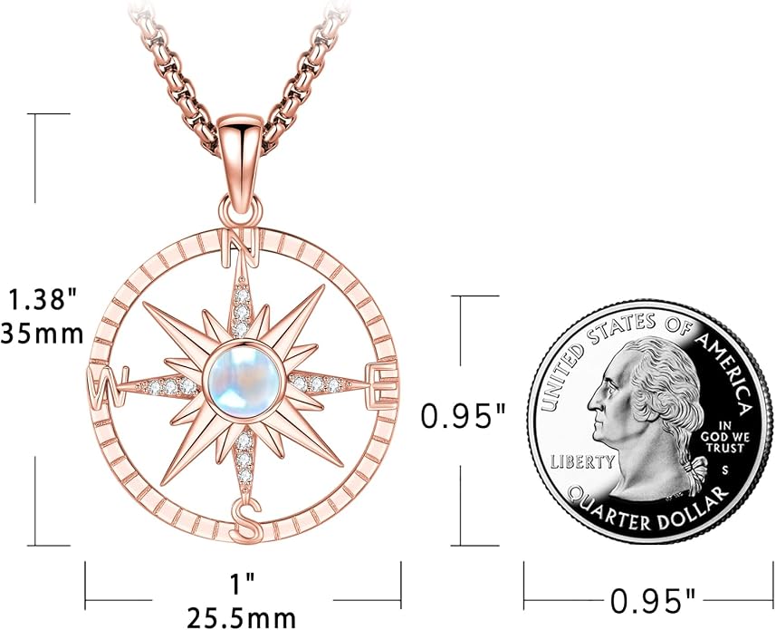 Compass Necklace for Women Men 925 Sterling Silver Pendant Urn Necklaces for Ashes Picture Locket Necklace Anchor Necklace Viking Necklace Crystals CZ Moonstone Abalone Shell Turquoise Compass Jewelry
