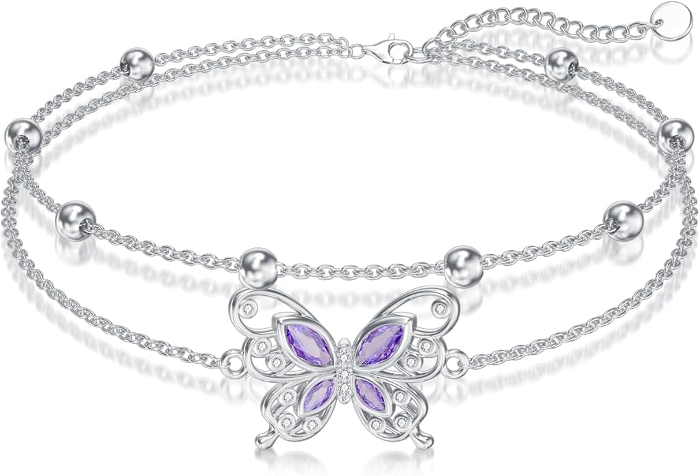 Ankle/Bracelet for Women Sterling Silver Sea Turtle/Butterfly/Mustard Seed/Sister/Sunflower/Elephant Gifts for Birthday Summer Beach Jewelry for Mom Wife Daughter Friend