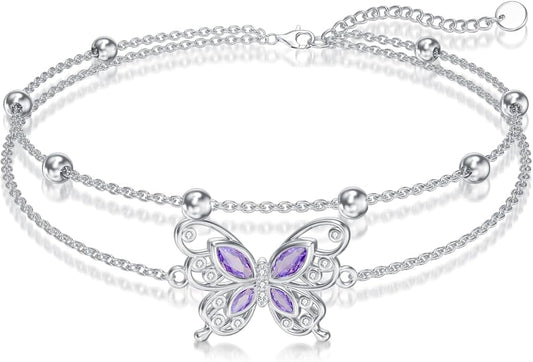Ankle/Bracelet for Women Sterling Silver Sea Turtle/Butterfly/Mustard Seed/Sister/Sunflower/Elephant Gifts for Birthday Summer Beach Jewelry for Mom Wife Daughter Friend