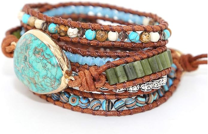 Boho Wrap Bracelet for Women, Handmade Natural Imperial Jasper Multi-Layer Stone Beaded Bracelet, Bohemian Healing Crystal Stone Jewelry Gifts