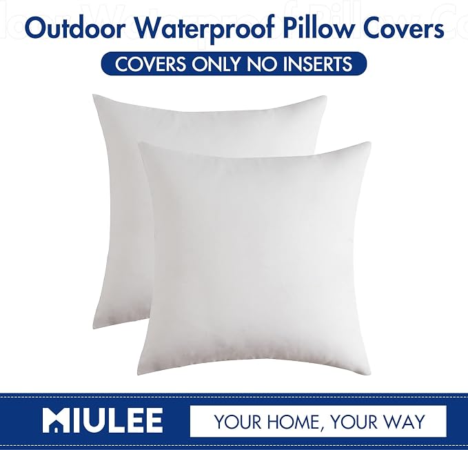 MIULEE Pack of 2 Decorative Outdoor Solid Waterproof Throw Pillow Covers Euro Sham Faux Linen Garden Farmhouse Cushion Cases for Patio Tent Balcony Couch Sofa 26x26 Inch White