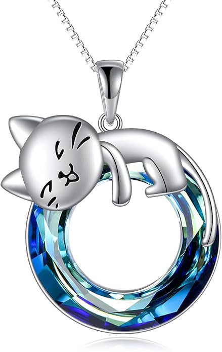 Cat Necklace Sterling Silver Cat Zircon Pendant Gothic Jewelry for Women Animal Lovers Gifts