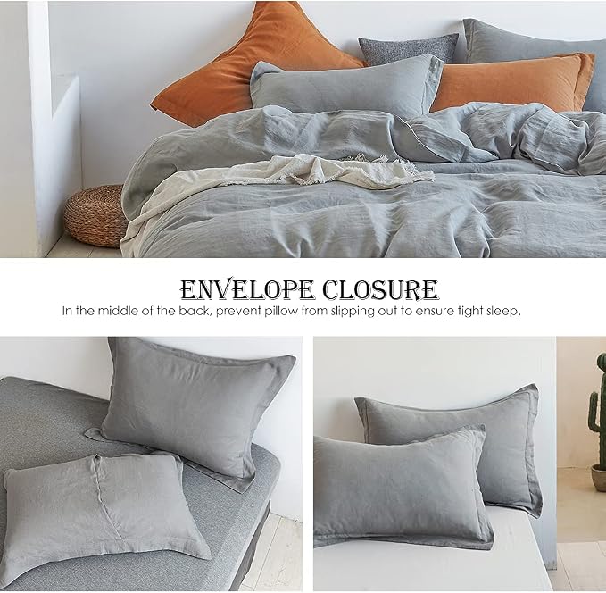 Simple&Opulence 100% Linen Duvet Cover Set 2pcs Basic Style Natural French Washed Flax Solid Color Soft Breathable Farmhouse Bedding with Button Closure - Ultimate Grey, Twin