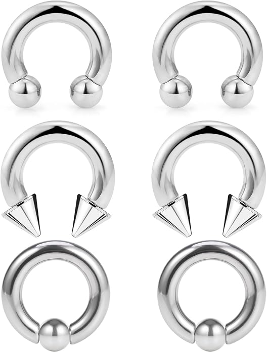 00G 0G 2G 4G 6G 8G 10G 12G 14G 16G Septum Rings Silver Black Surgical Steel Heavy Gauges Earrings Stretching kit Eyebrow Lip Septm Nose Rings Helix Tragus Daith Rook Earrings Hoops 10mm-19mm