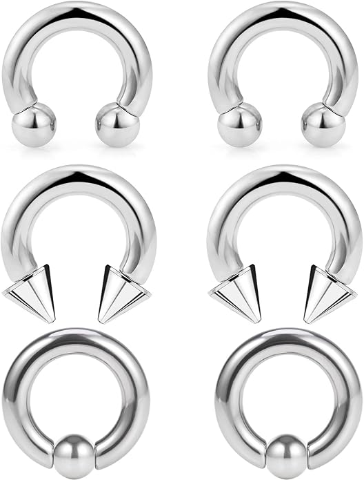 00G 0G 2G 4G 6G 8G 10G 12G 14G 16G Septum Rings Silver Black Surgical Steel Heavy Gauges Earrings Stretching kit Eyebrow Lip Septm Nose Rings Helix Tragus Daith Rook Earrings Hoops 10mm-19mm