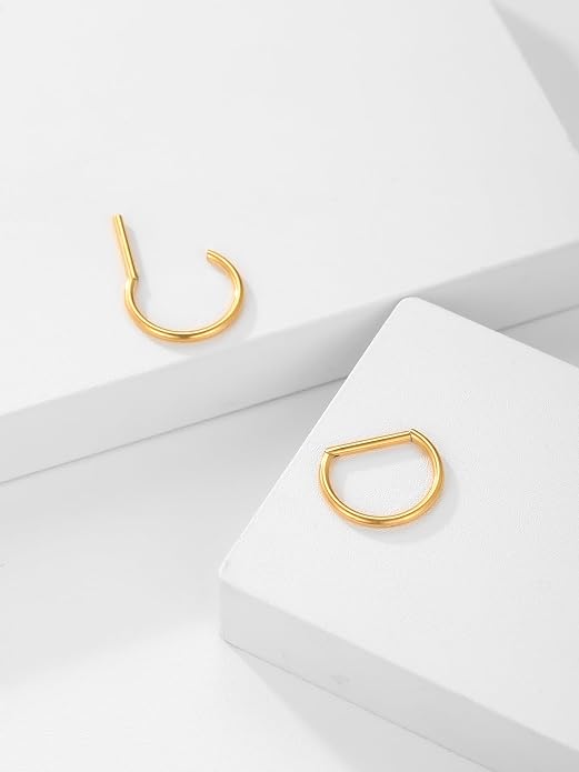 Oveta Titanium D Shaped Nipple Rings 14G for Nipple Piercing Jewelry Higned Segment Clicker Ring Hoops 11mm 12mm 14mm for Women Men, Silver Gold Black, 2PCS
