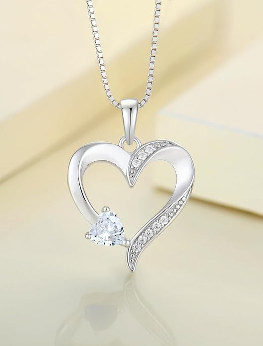 YL Heart Necklace 925 Sterling Silver Love Heart Pendant Birthstone Jewelry for Women