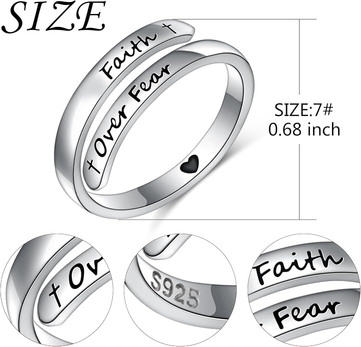 Ladytree Adjustable Inspirational Rings 925 Sterling Silver Stacking Wrap Spiral Twist Statement Band Encouragement Birthday Gift for Women Men