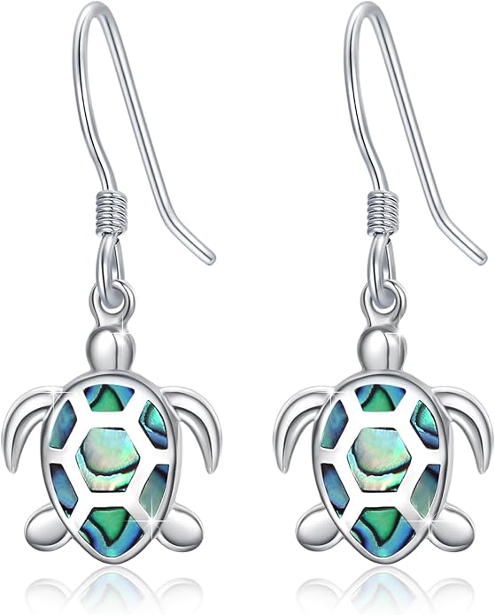 Sea Turtle Earrings,Sterling Silver Hawaiian Beach Themed Stud Earrings Tortoise Animals Drop Dangle Blue Opal Ocean Tarnish Resistant Jewelry Gifts for Women Girlfriend Mom Mother Sister