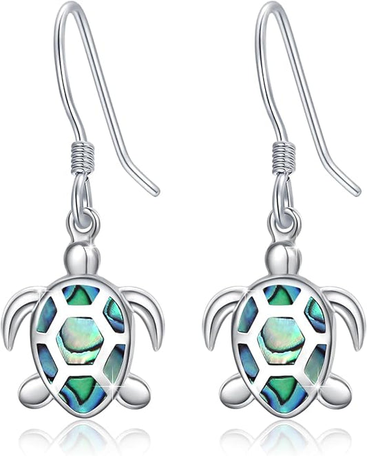 Sea Turtle Earrings,Sterling Silver Hawaiian Beach Themed Stud Earrings Tortoise Animals Drop Dangle Blue Opal Ocean Tarnish Resistant Jewelry Gifts for Women Girlfriend Mom Mother Sister