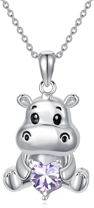 PROESS Animal Birthstone Necklace 925 Sterling Silver Otter/Axolotl/Hippo/Elephant/Dachshund/Monkey/Red Panda Pendant Necklace Animal Birthstone Jewelry Gifts for Women